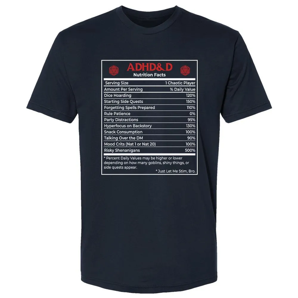 ADHD&D Nutrition Facts Premium Unisex T-Shirt - Midnight Navy - 2