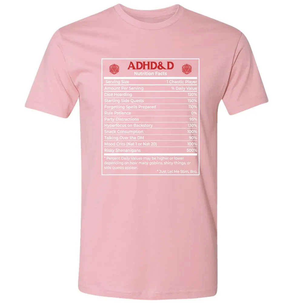 ADHD&D Nutrition Facts Premium Unisex T-Shirt - Light Pink - 3
