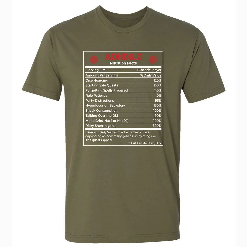 ADHD&D Nutrition Facts Premium Unisex T-Shirt - Military Green - 5