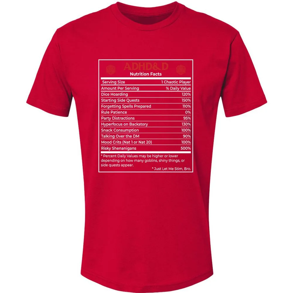 ADHD&D Nutrition Facts Premium Unisex T-Shirt - Red - 6