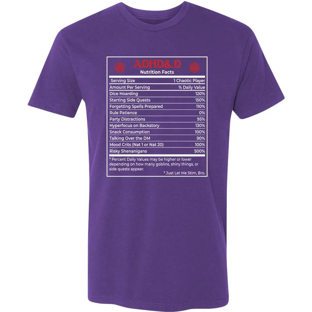 ADHD&D Nutrition Facts Premium Unisex T-Shirt - Purple Rush - 7