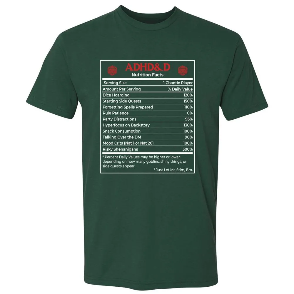 ADHD&D Nutrition Facts Premium Unisex T-Shirt - Forest Green - 13