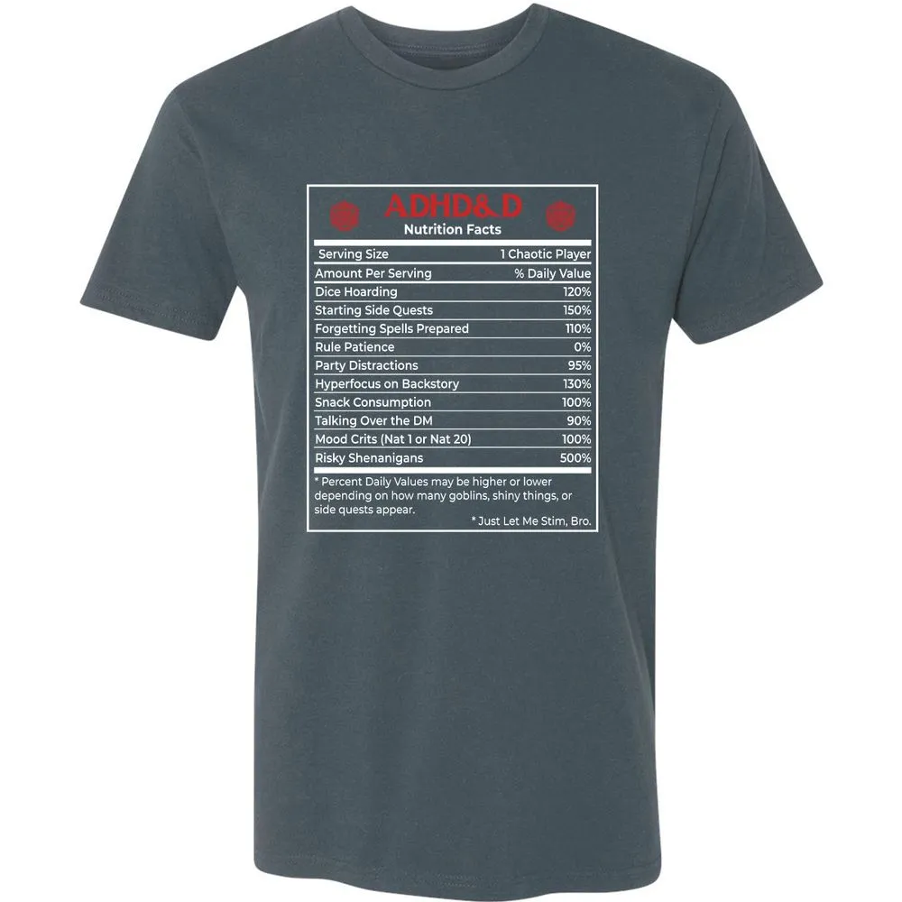 ADHD&D Nutrition Facts Premium Unisex T-Shirt - Indigo - 15