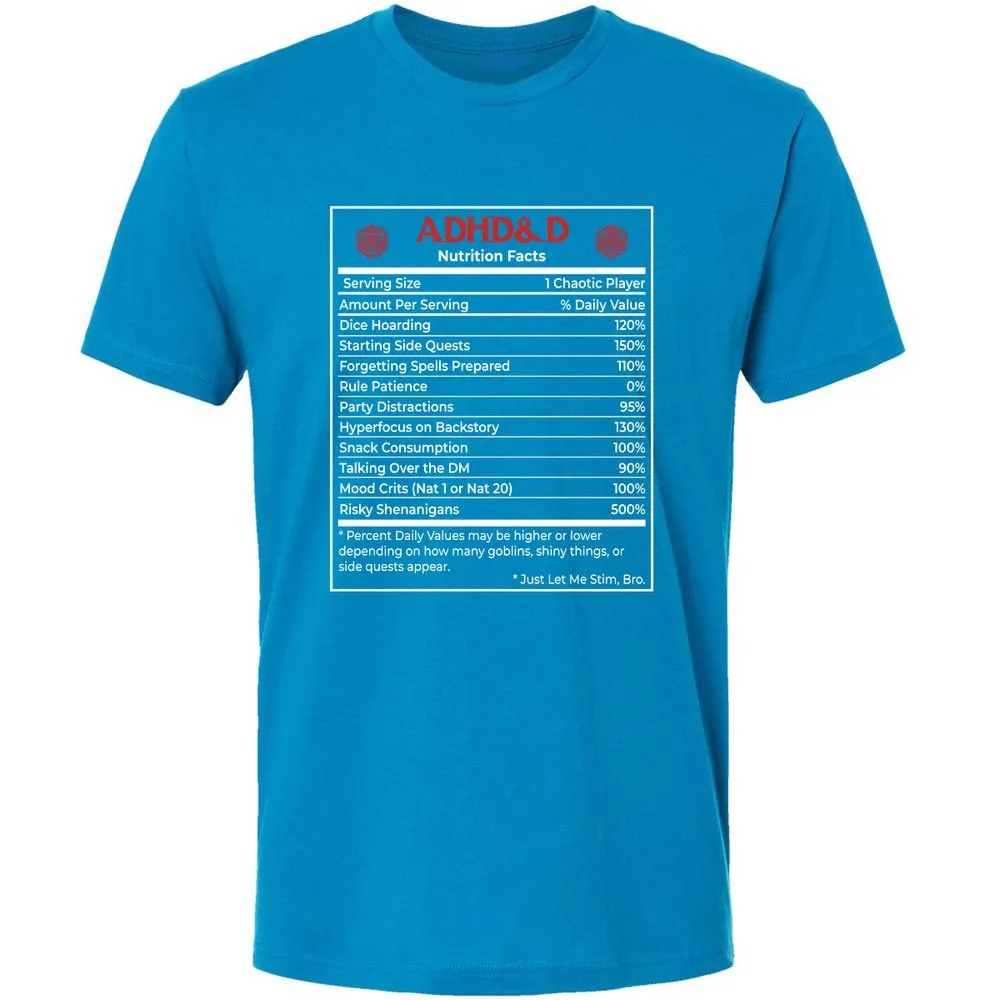 ADHD&D Nutrition Facts Premium Unisex T-Shirt - Turquoise - 16