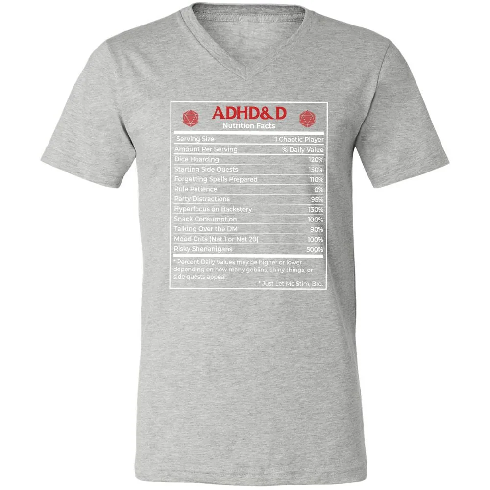 ADHD&D Nutrition Facts Unisex V-Neck T-Shirt - Athletic Heather - 7