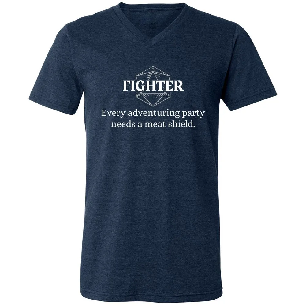 Fighter – Every Party Needs A Meat Shield Unisex V-Neck T-Shirt - Heather Navy - 15