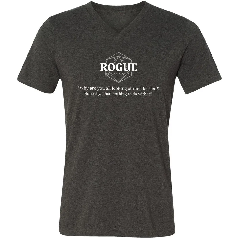 Rogue – Why Are You All Looking At Me Like That Unisex V-Neck T-Shirt - Dark Grey Heather - 8