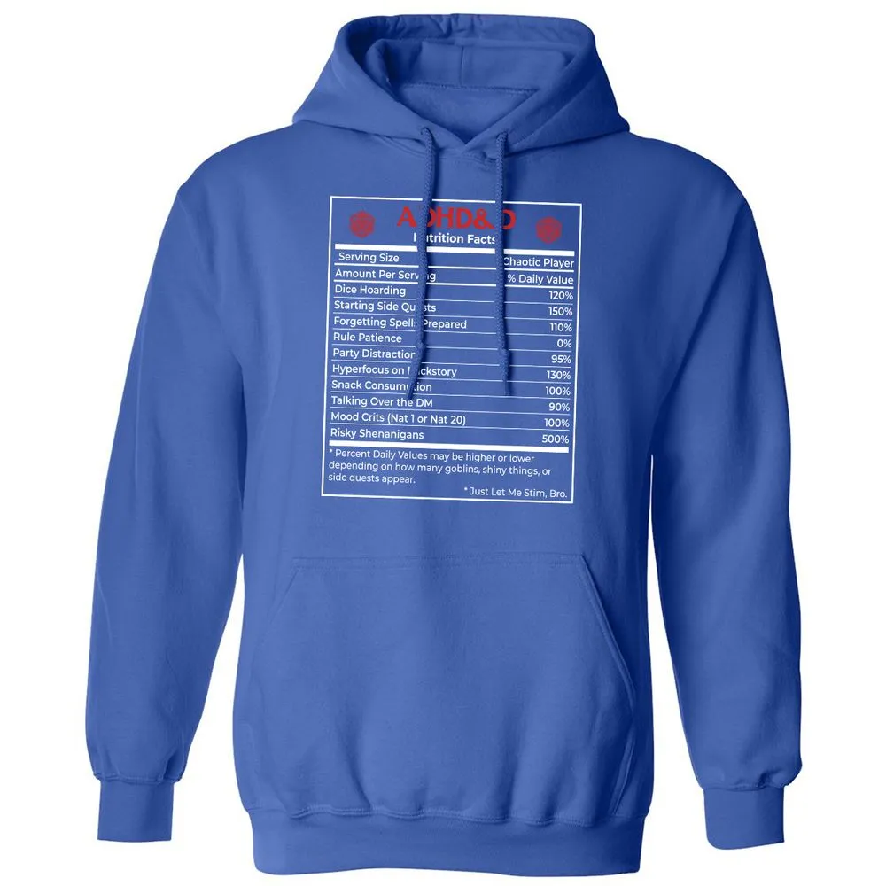 ADHD&D Nutrition Facts Classic Unisex Hoodie - Royal - 9