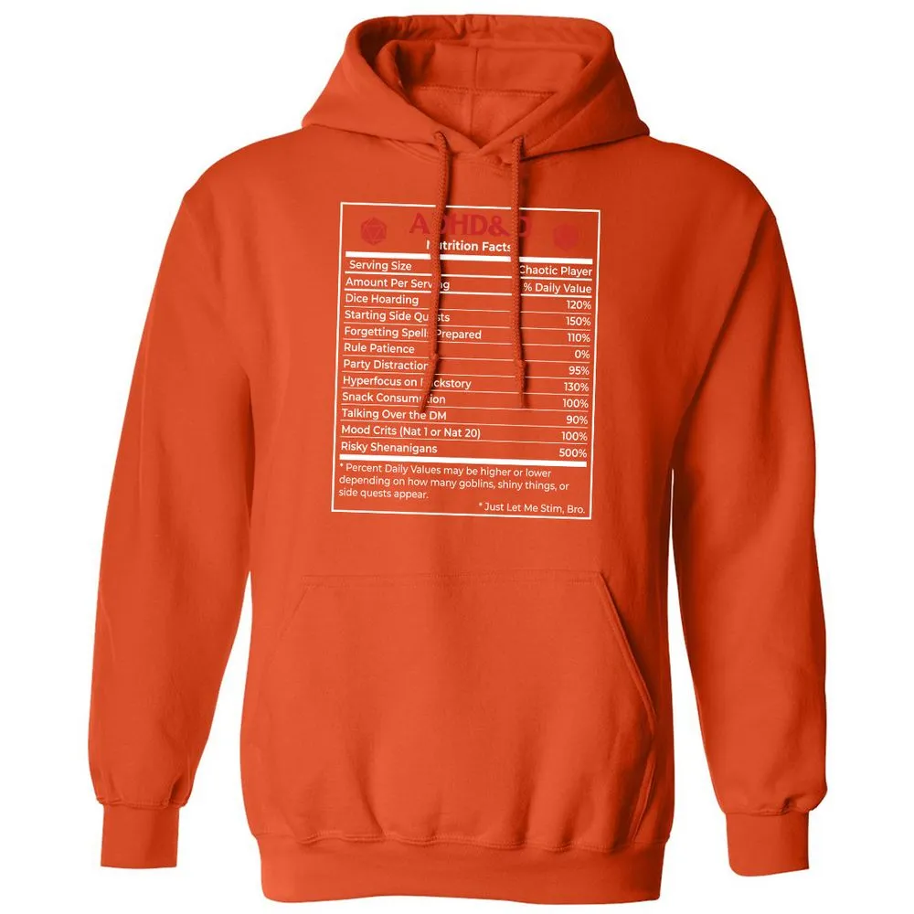 ADHD&D Nutrition Facts Classic Unisex Hoodie - Orange - 10