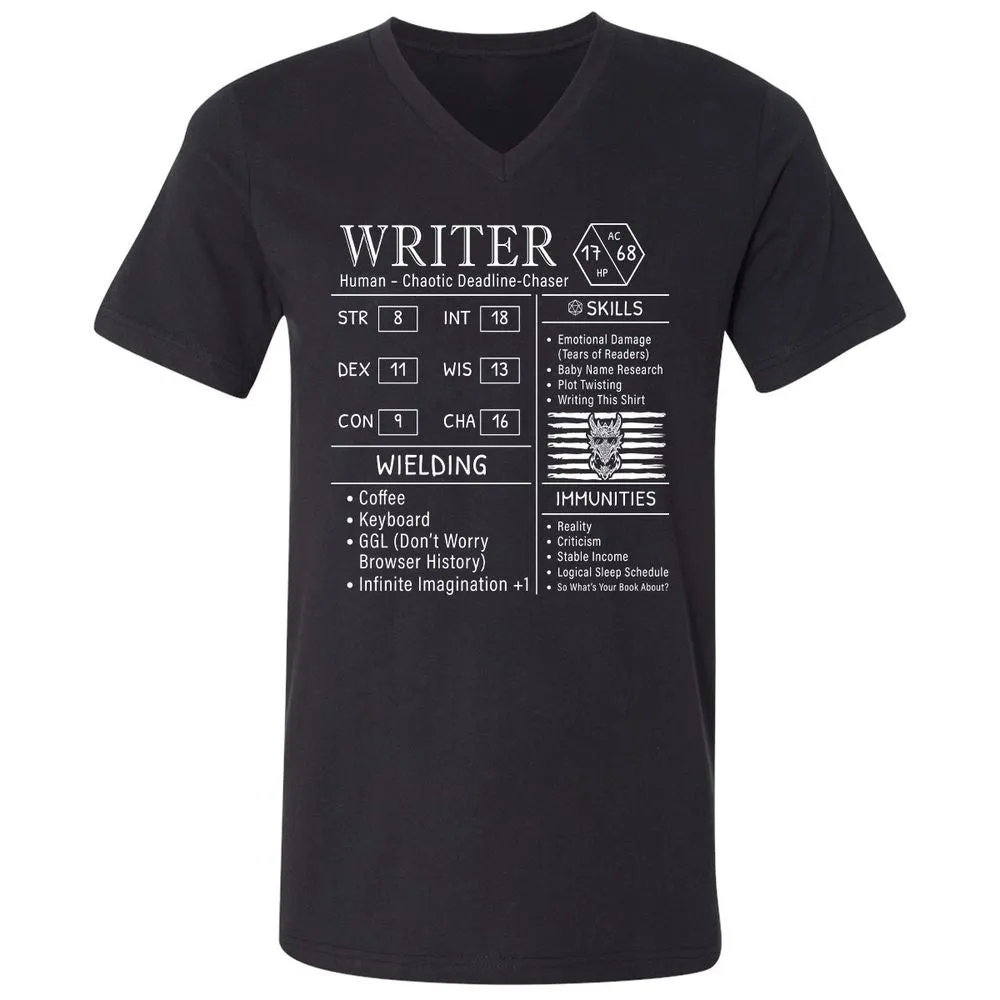 Writer Stats New Unisex V-Neck T-Shirt - Black - 1