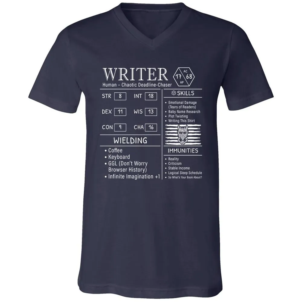 Writer Stats New Unisex V-Neck T-Shirt - Navy - 2