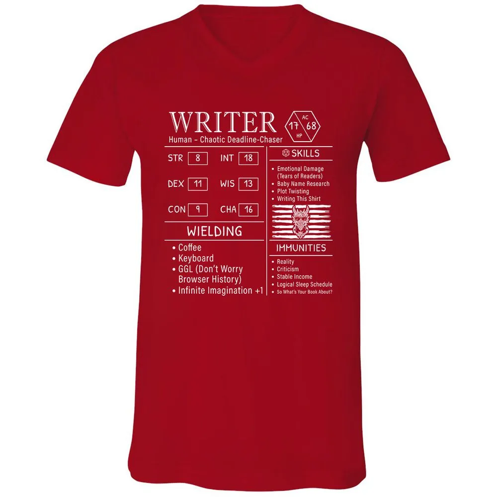 Writer Stats New Unisex V-Neck T-Shirt - Red - 3