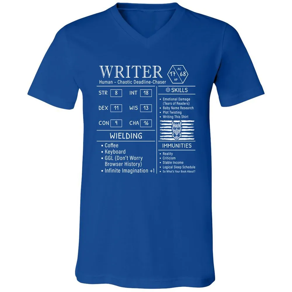 Writer Stats New Unisex V-Neck T-Shirt - True Royal - 4