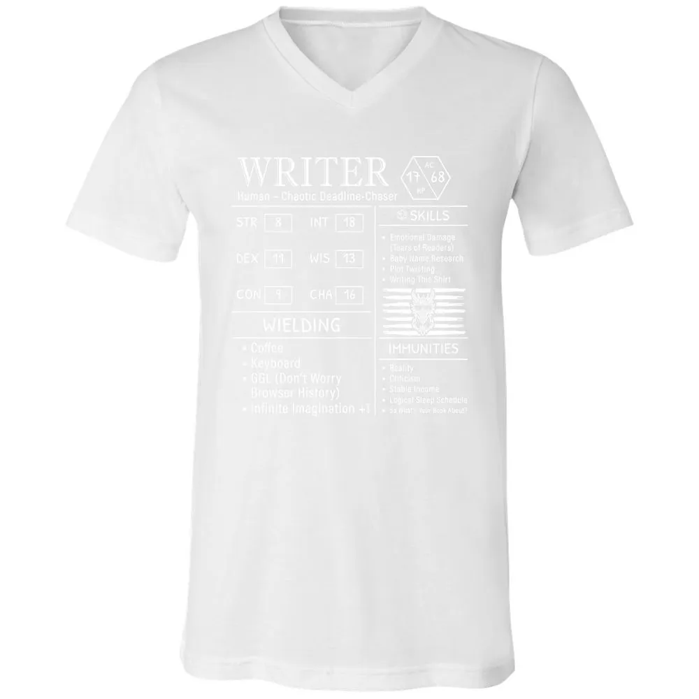 Writer Stats New Unisex V-Neck T-Shirt - White - 5