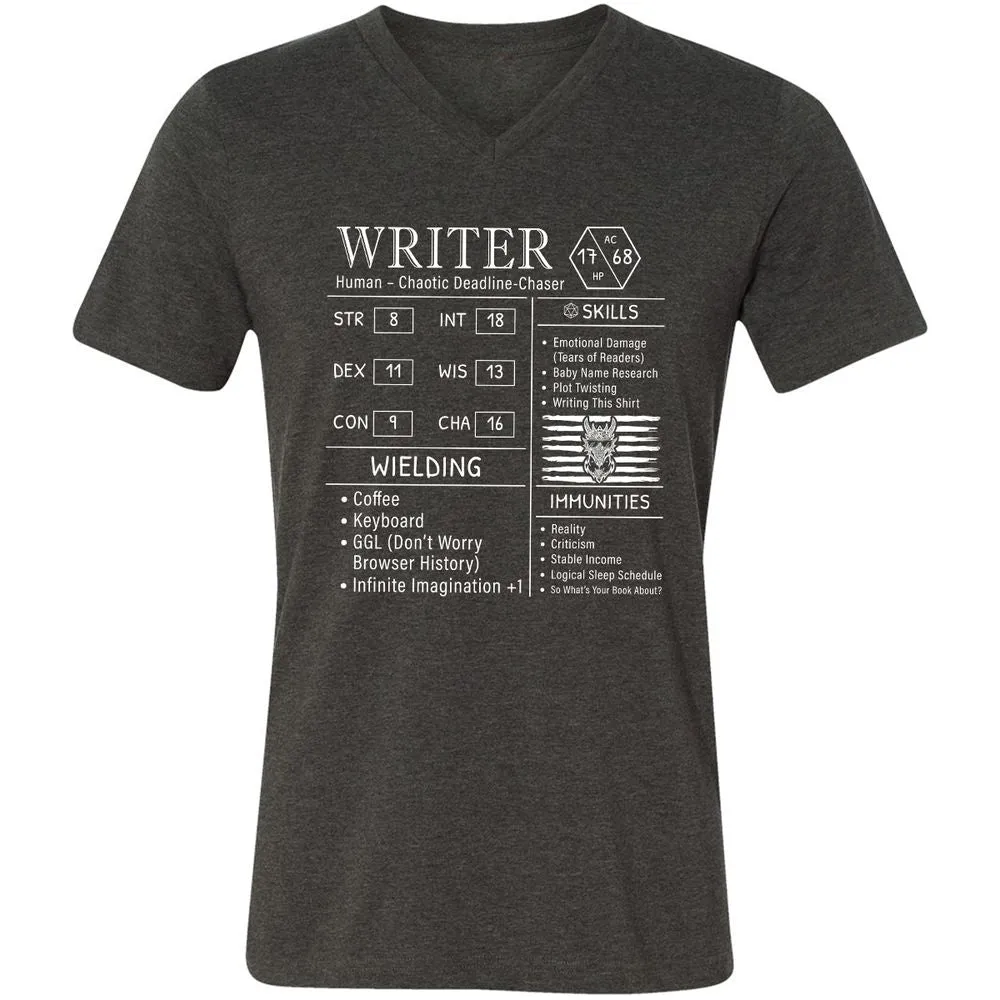 Writer Stats New Unisex V-Neck T-Shirt - Dark Grey Heather - 8