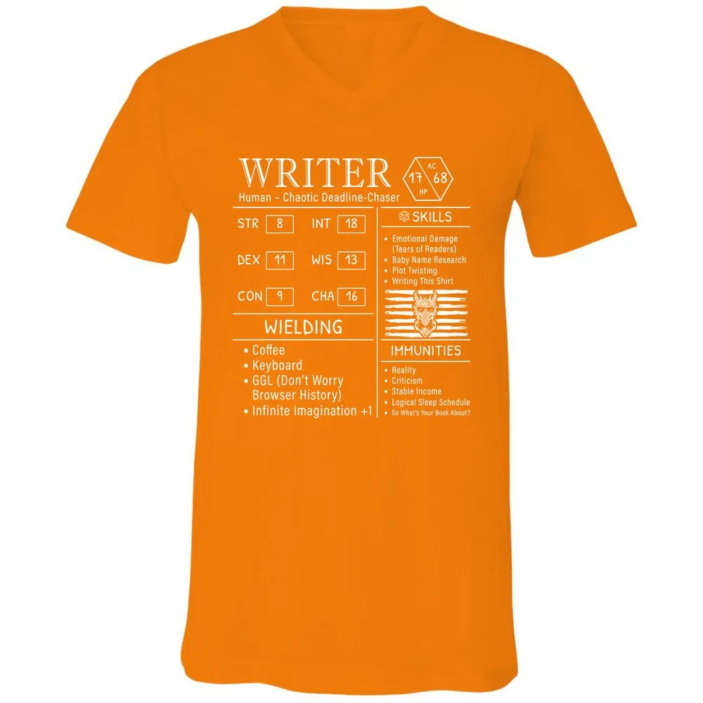 Writer Stats New Unisex V-Neck T-Shirt - Orange - 11