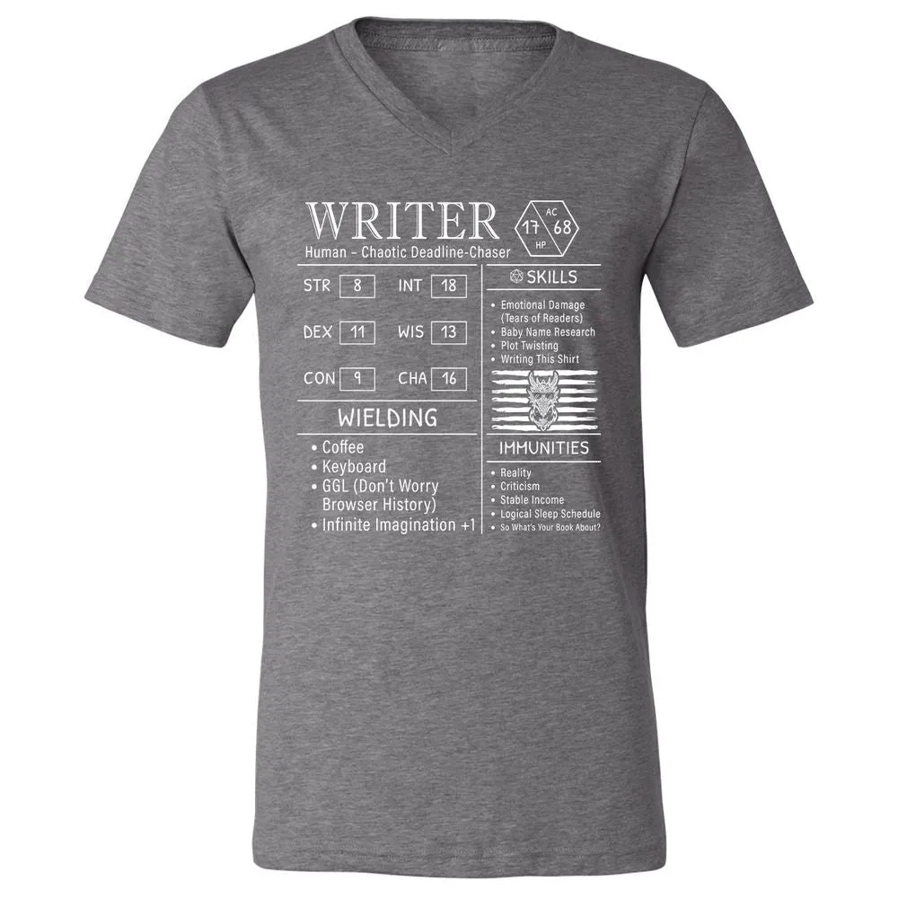 Writer Stats New Unisex V-Neck T-Shirt - Deep Heather - 13