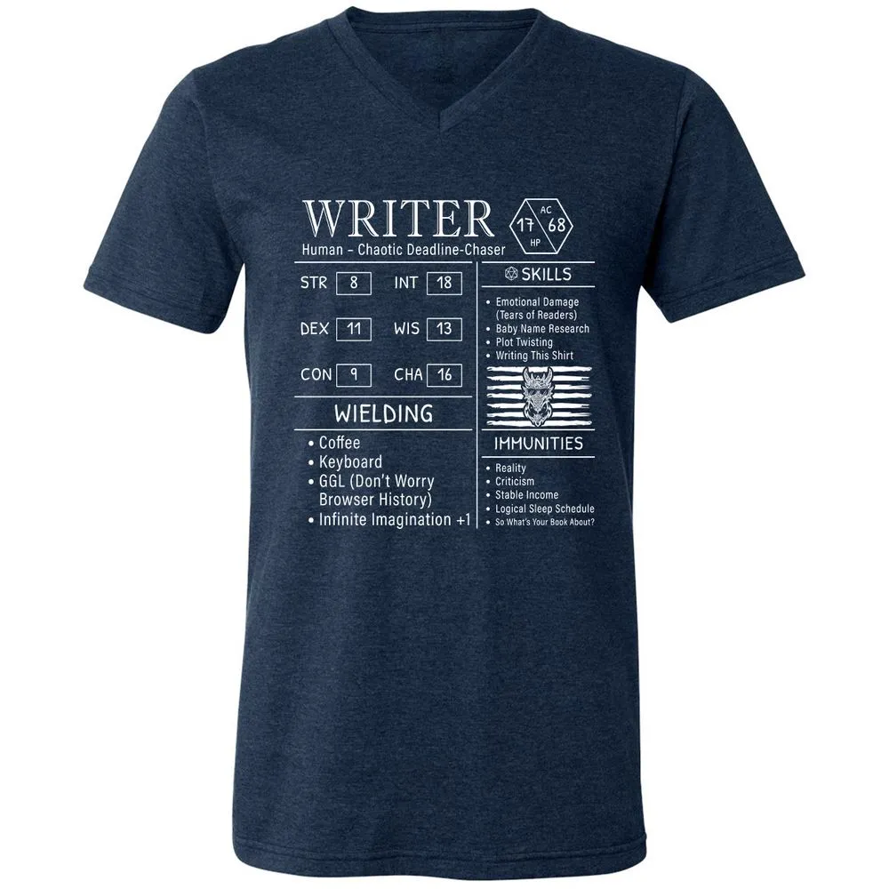 Writer Stats New Unisex V-Neck T-Shirt - Heather Navy - 15