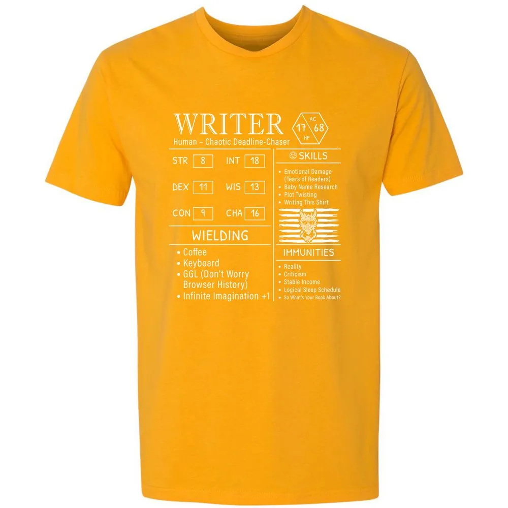Writer Stats New Premium Unisex T-Shirt - Gold - 12