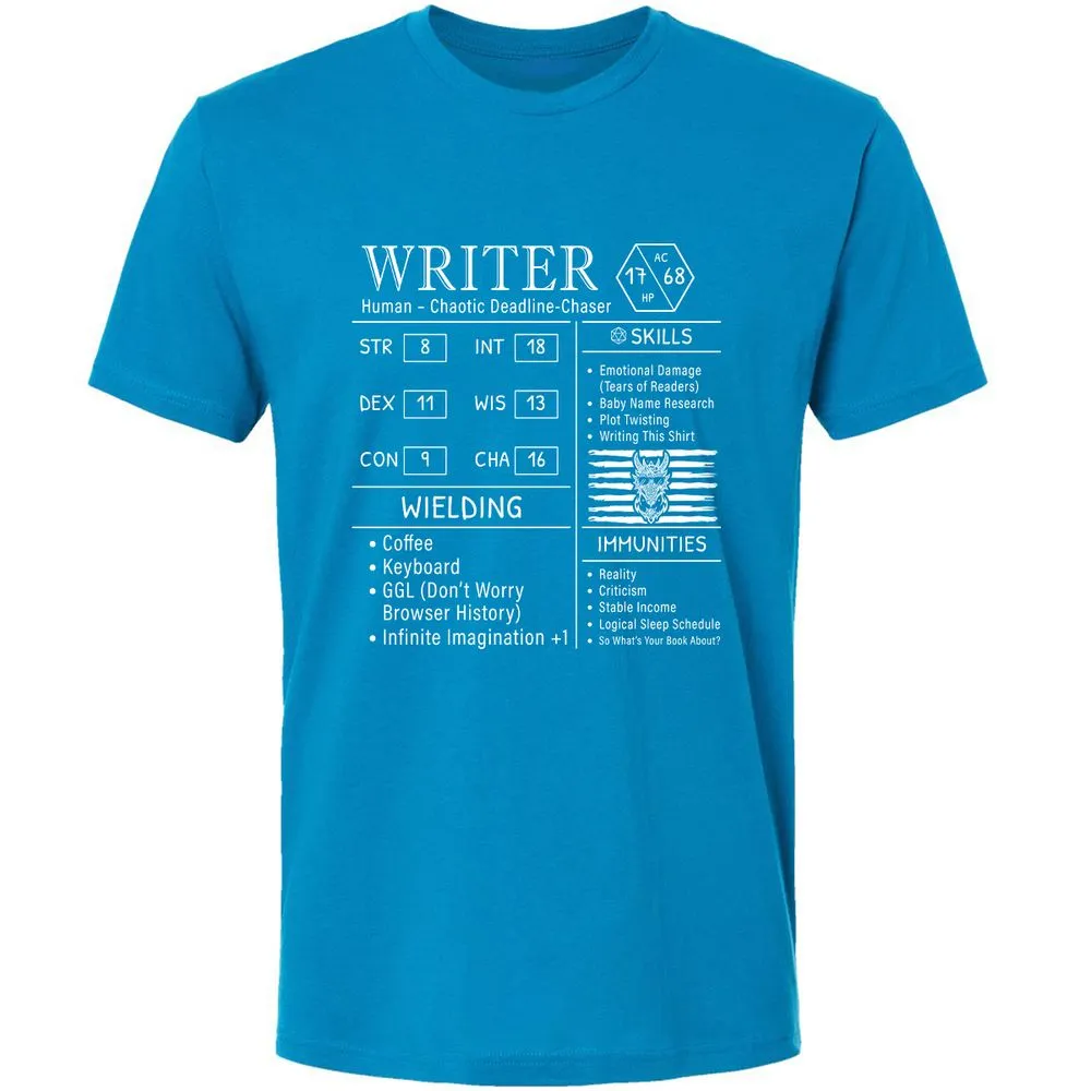 Writer Stats New Premium Unisex T-Shirt - Turquoise - 16
