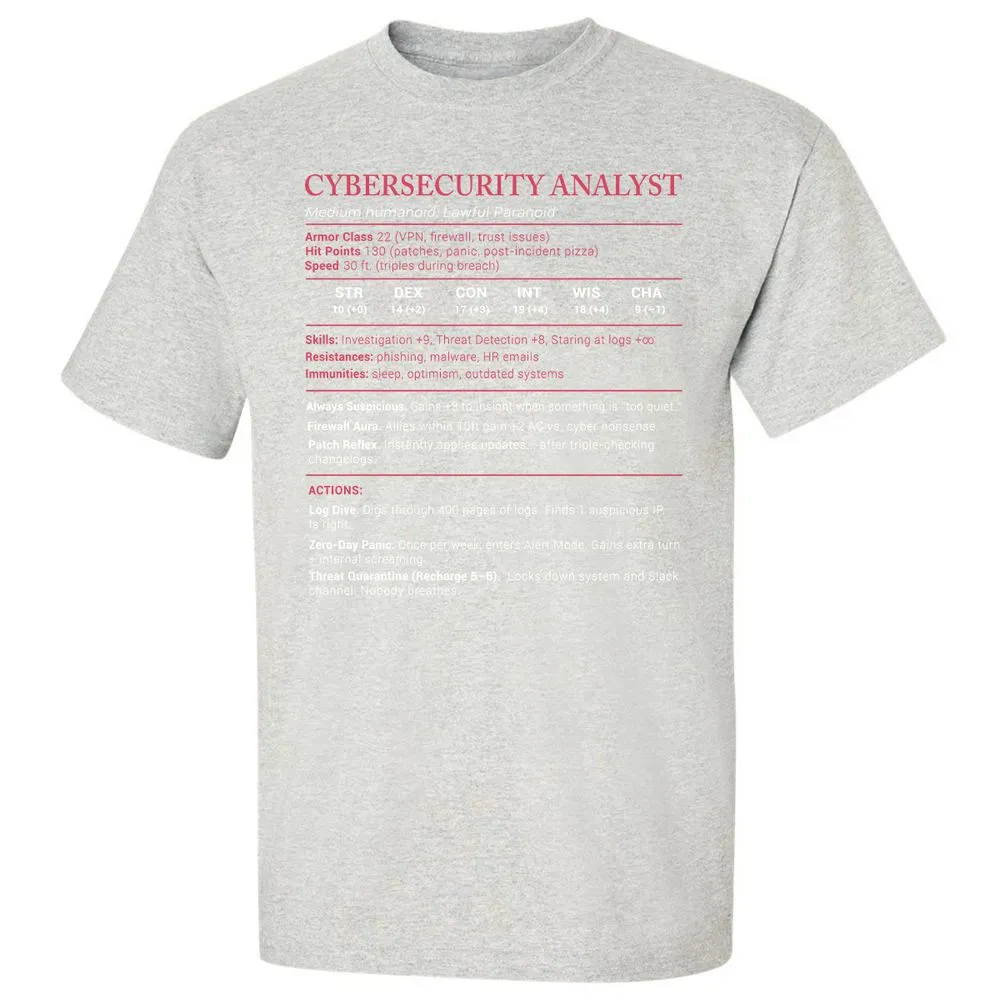 Cybersecurity Analyst Stats Classic Unisex T-Shirt - Ash - 2