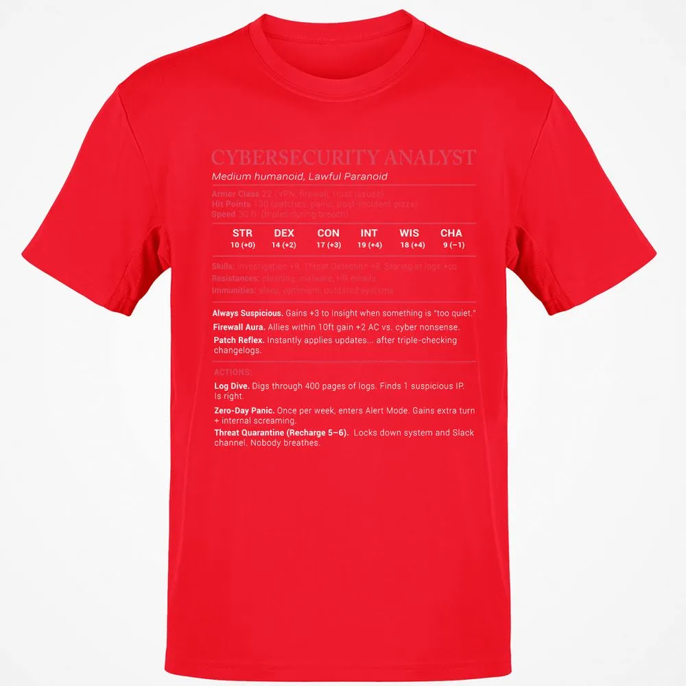 Cybersecurity Analyst Stats Classic Unisex T-Shirt - Red - 10