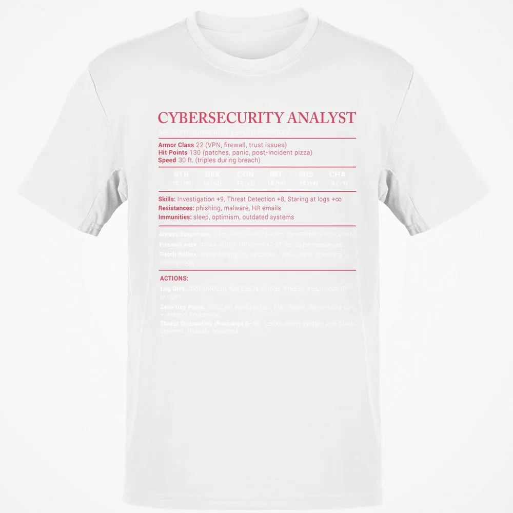 Cybersecurity Analyst Stats Classic Unisex T-Shirt - White - 12