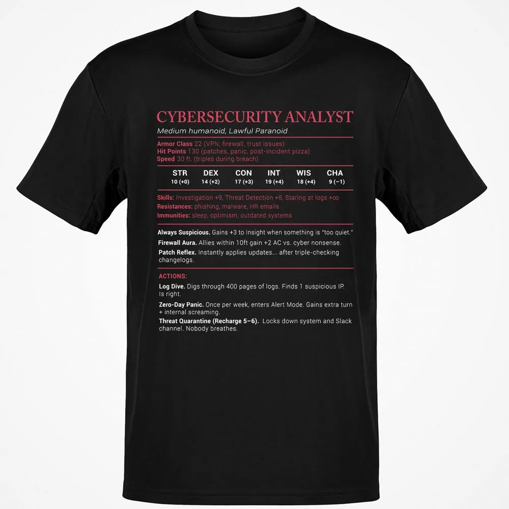 Cybersecurity Analyst Stats Classic Unisex T-Shirt - Black - 1