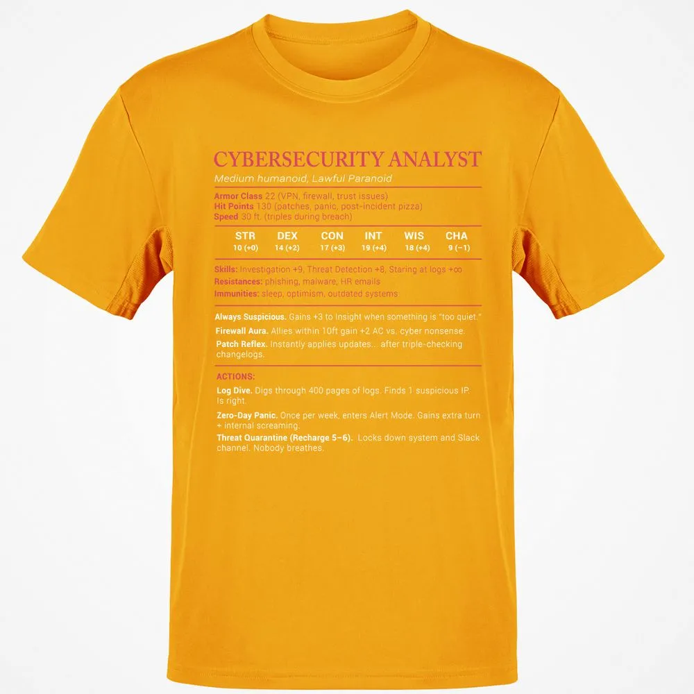 Cybersecurity Analyst Stats Classic Unisex T-Shirt - Gold - 4