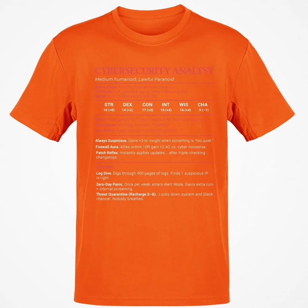 Cybersecurity Analyst Stats Classic Unisex T-Shirt - Orange - 8