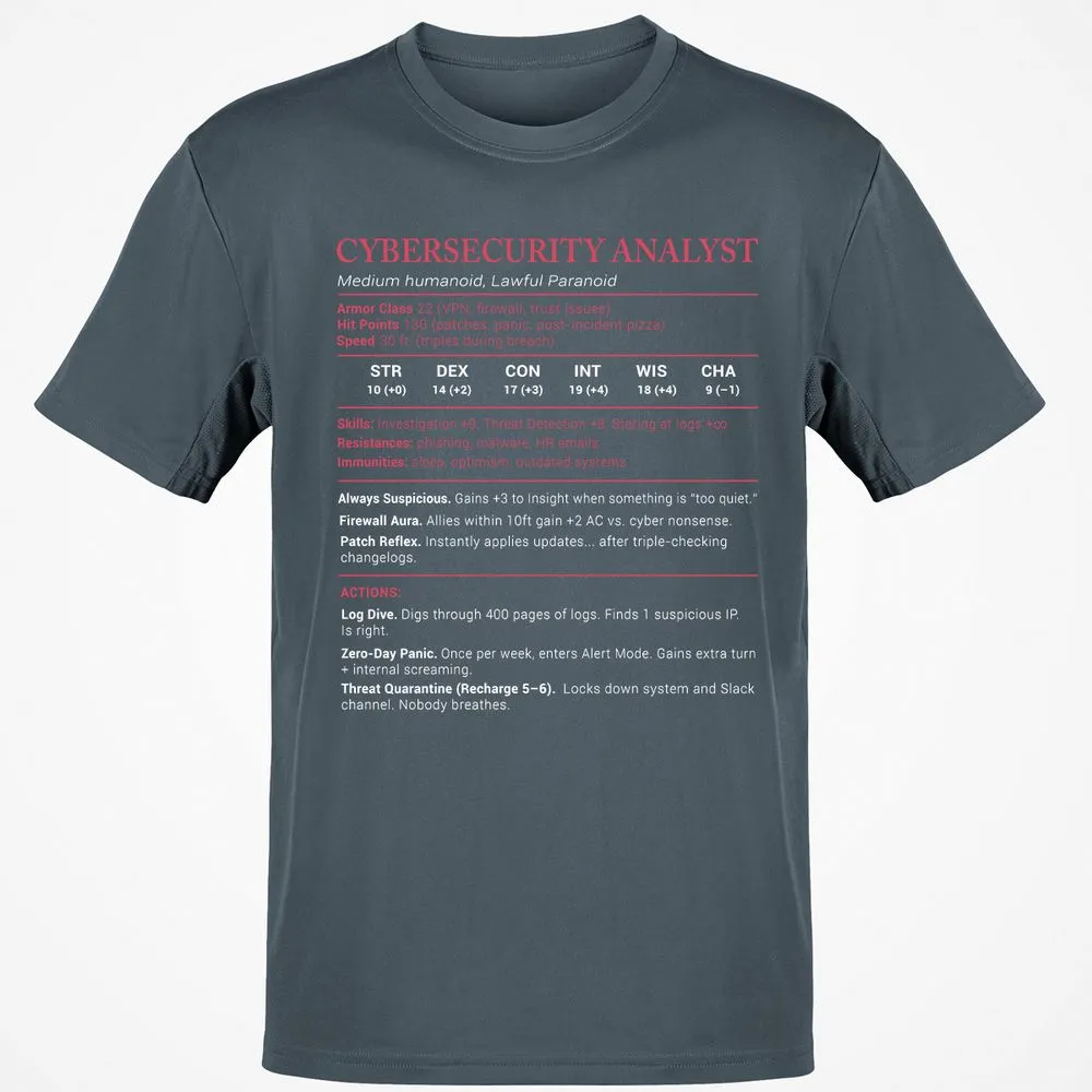 Cybersecurity Analyst Stats Classic Unisex T-Shirt - Charcoal - 3