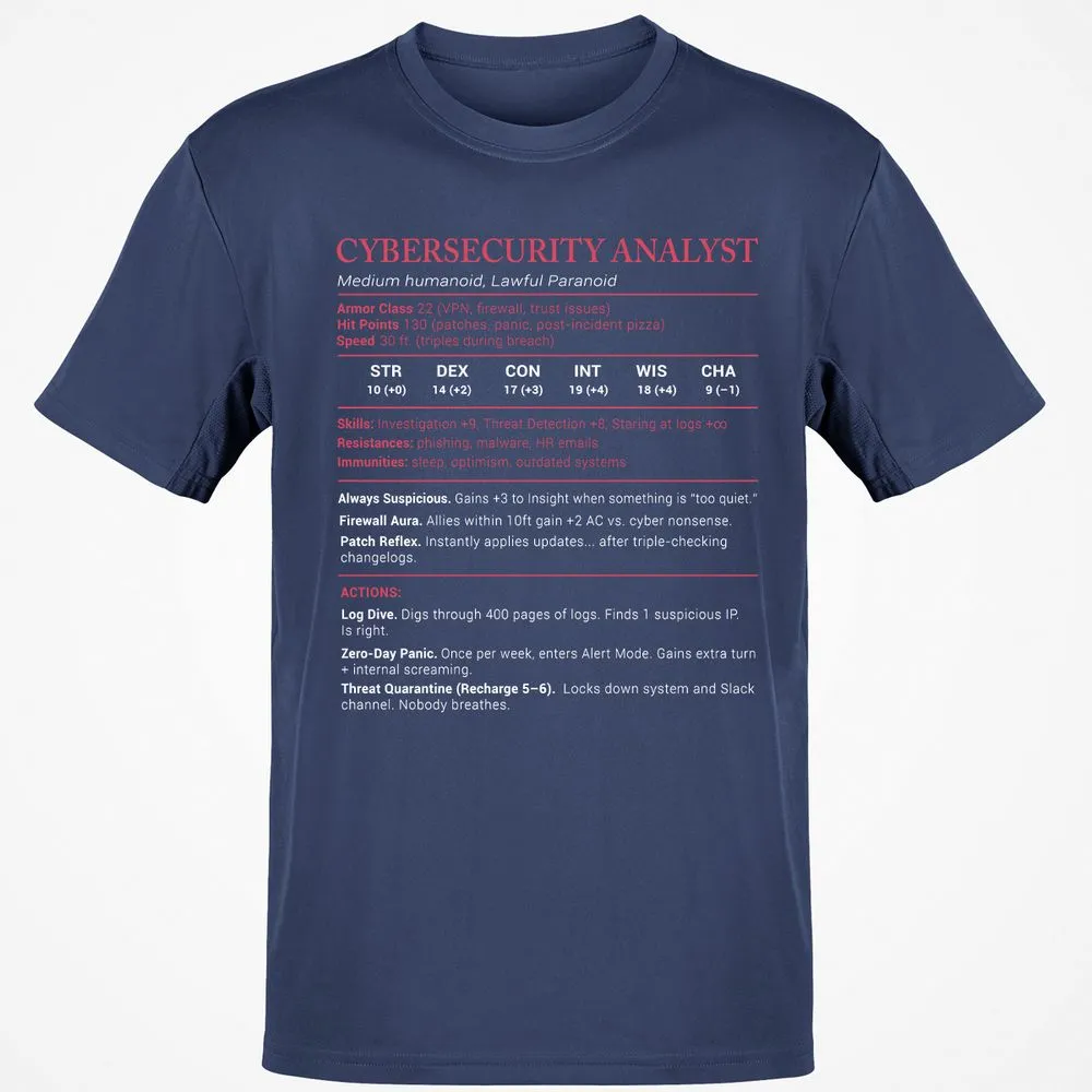 Cybersecurity Analyst Stats Classic Unisex T-Shirt - Navy - 7