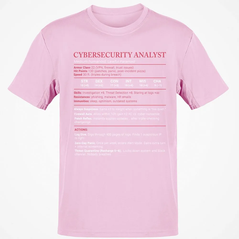 Cybersecurity Analyst Stats Classic Unisex T-Shirt - Light Pink - 5