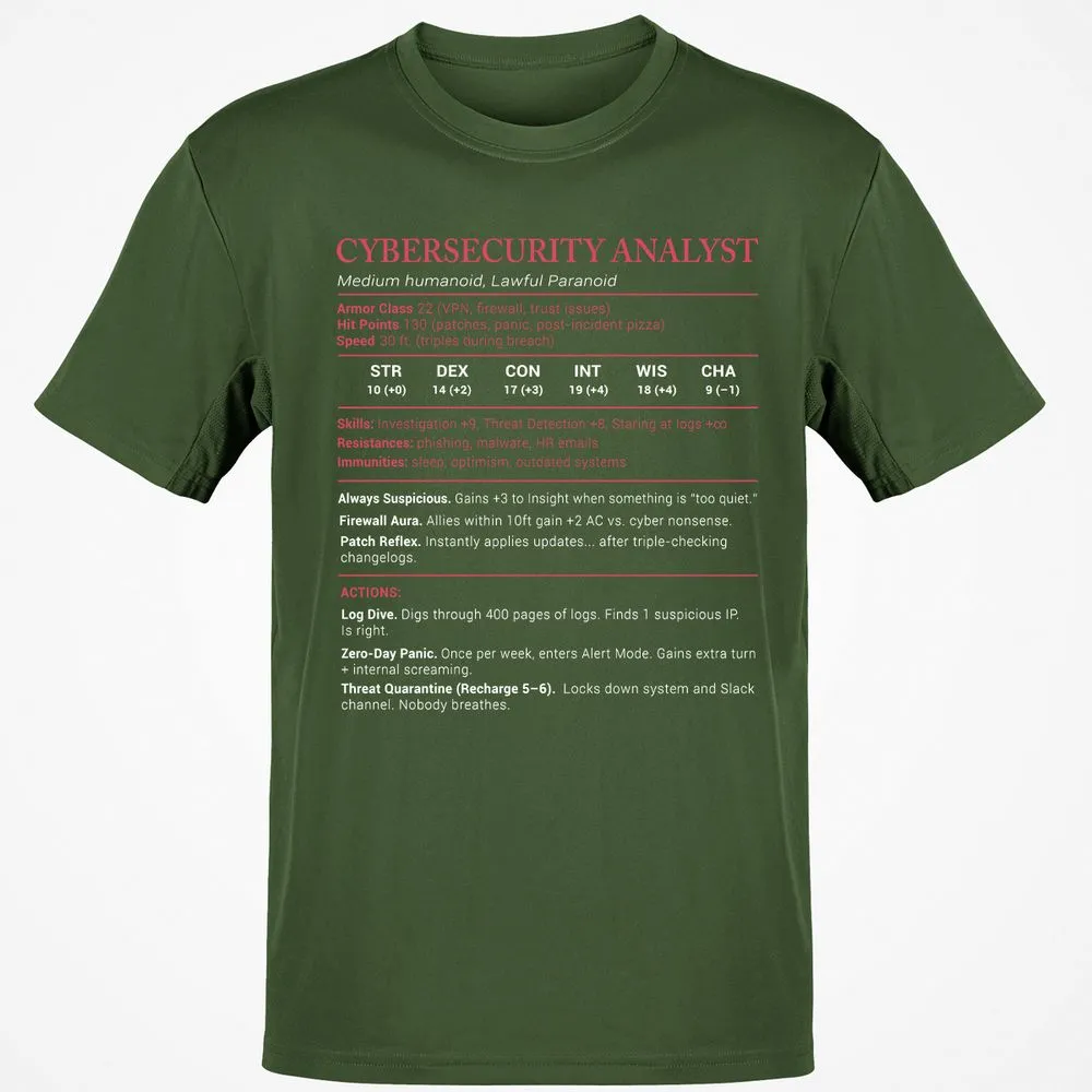 Cybersecurity Analyst Stats Classic Unisex T-Shirt - Military Green - 6
