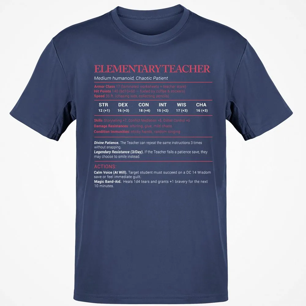 Elementary Teacher Stats Classic Unisex T-Shirt - Navy - 7