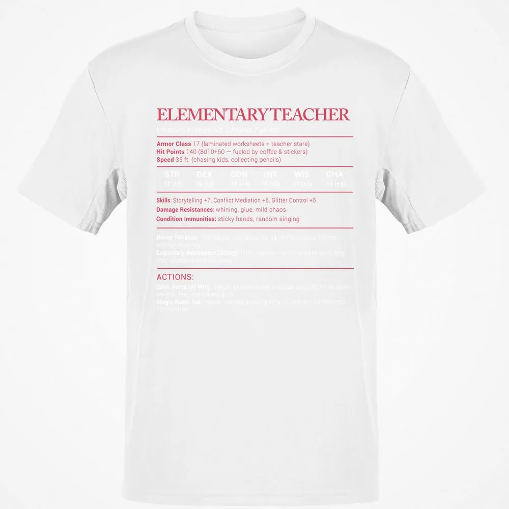 Elementary Teacher Stats Classic Unisex T-Shirt - White - 12