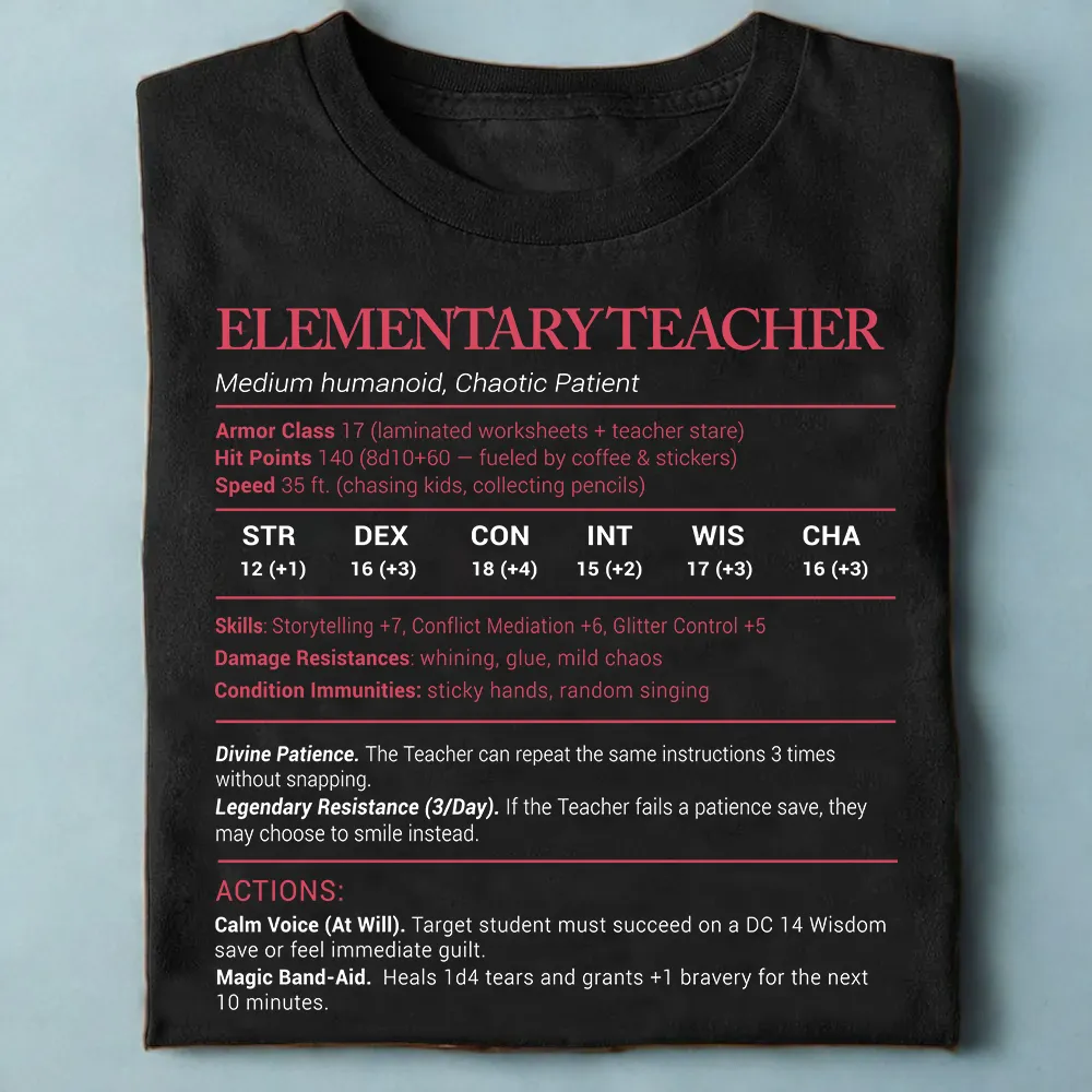 Elementary Teacher Stats Classic Unisex T-Shirt - 1