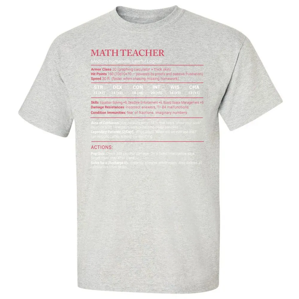 Math Teacher Stats Classic Unisex T-Shirt - Ash - 2