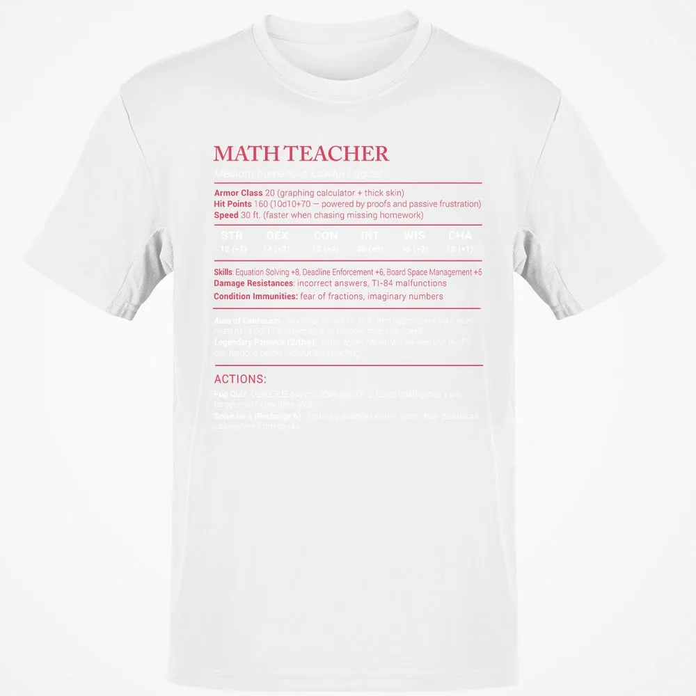 Math Teacher Stats Classic Unisex T-Shirt - White - 12