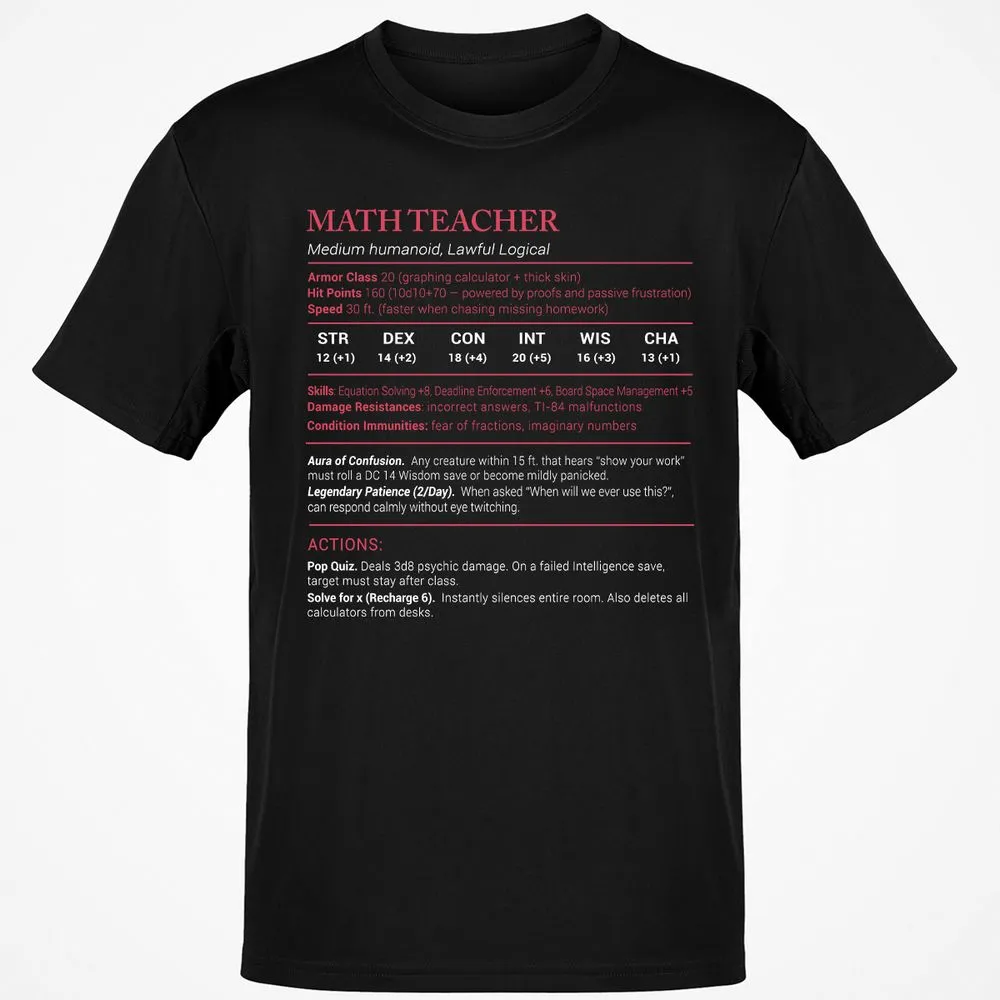 Math Teacher Stats Classic Unisex T-Shirt - Black - 1