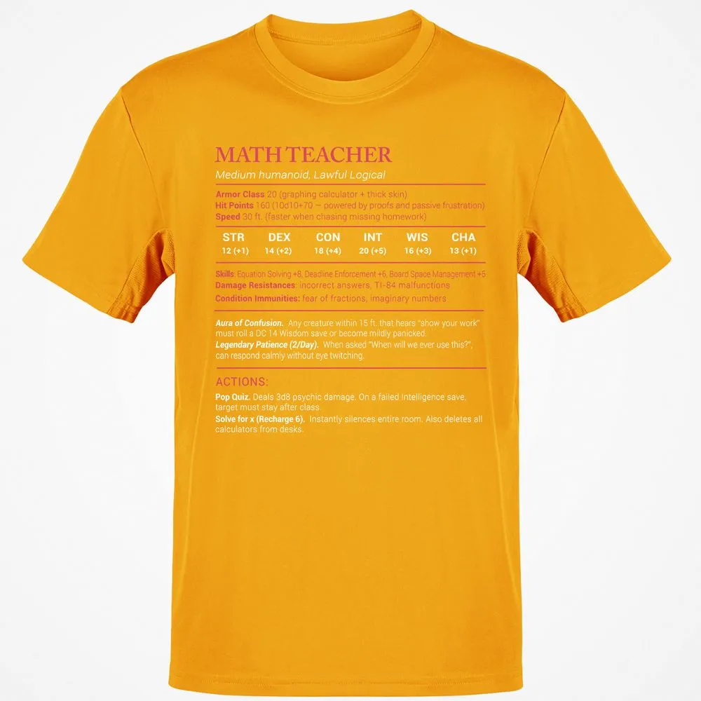 Math Teacher Stats Classic Unisex T-Shirt - Gold - 4