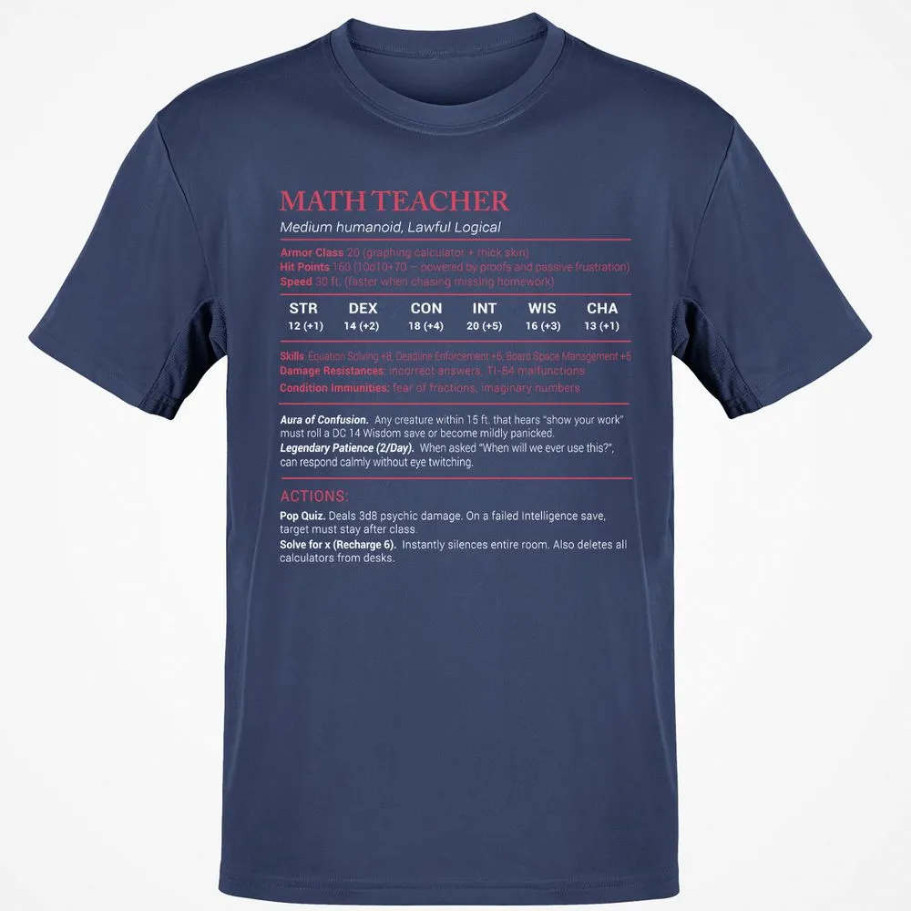 Math Teacher Stats Classic Unisex T-Shirt - Navy - 7