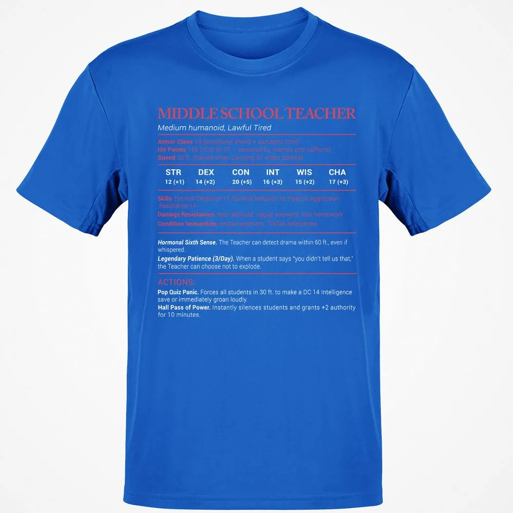 Middle School Teacher Stats Classic Unisex T-Shirt - Royal - 11