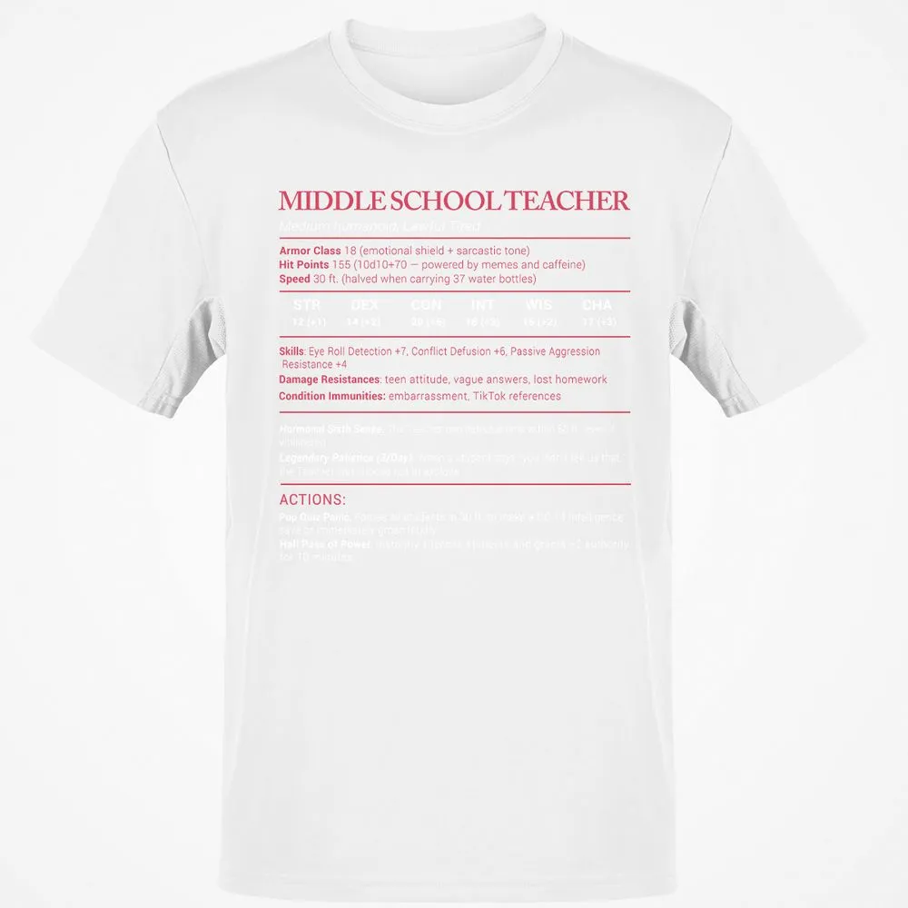 Middle School Teacher Stats Classic Unisex T-Shirt - White - 12