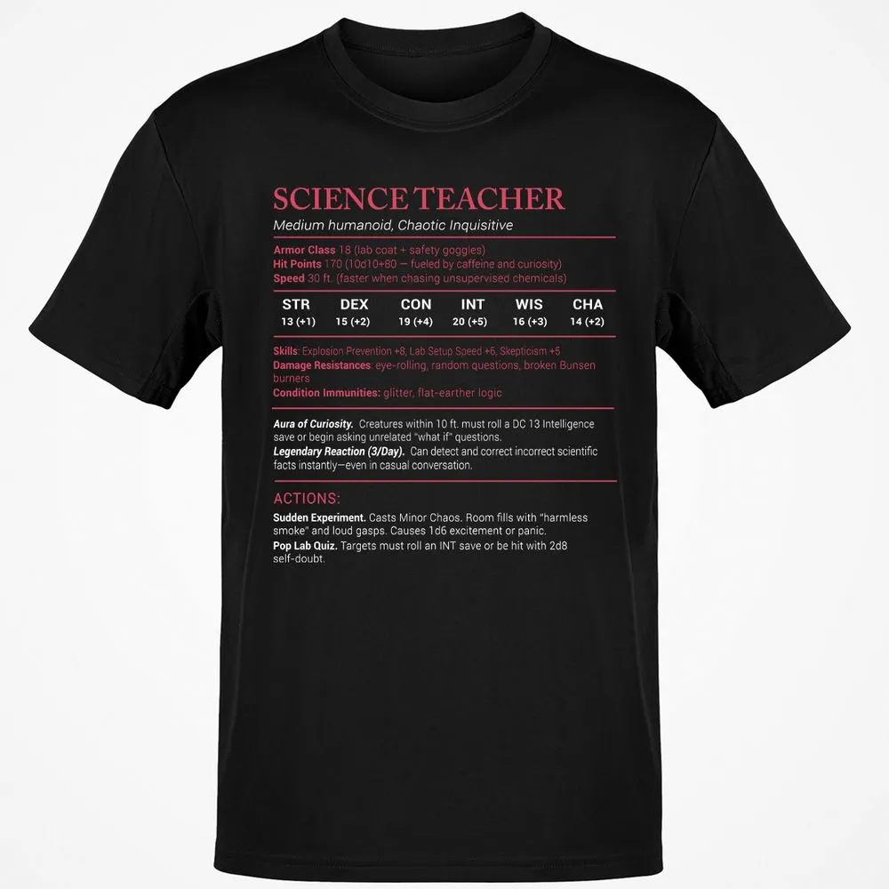 Science Teacher Stats Classic Unisex T-Shirt - Black - 1