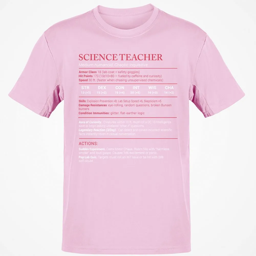 Science Teacher Stats Classic Unisex T-Shirt - Light Pink - 5