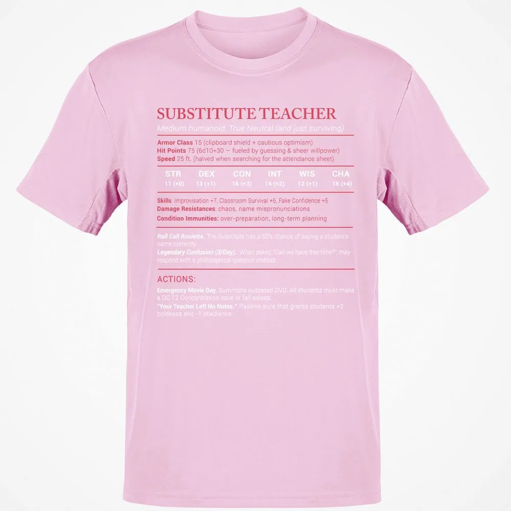 Substitute Teacher Stats Classic Unisex T-Shirt - Light Pink - 5