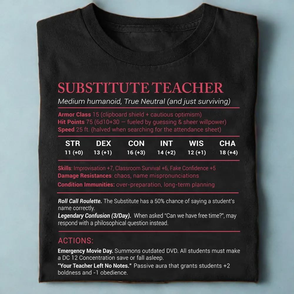 Substitute Teacher Stats Classic Unisex T-Shirt - 1