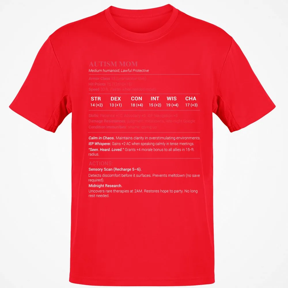 Autism Mom Stats Classic Unisex T-Shirt - Red - 10