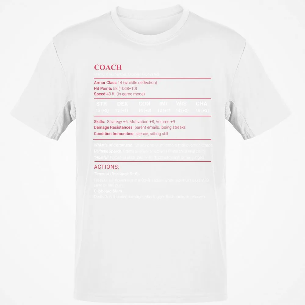 Coach Stats Classic Unisex T-Shirt - White - 12